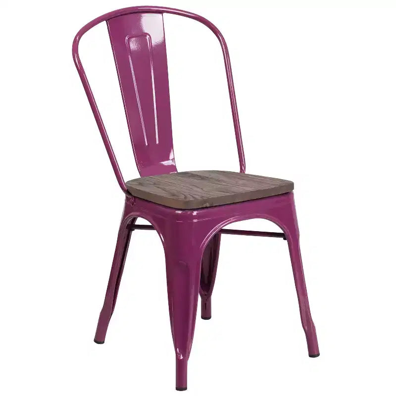 Silla apilable de metal Flash Furniture con asiento de madera