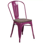 Silla apilable de metal Flash Furniture con asiento de madera