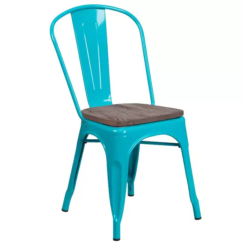 Silla apilable de metal Flash Furniture con asiento de madera