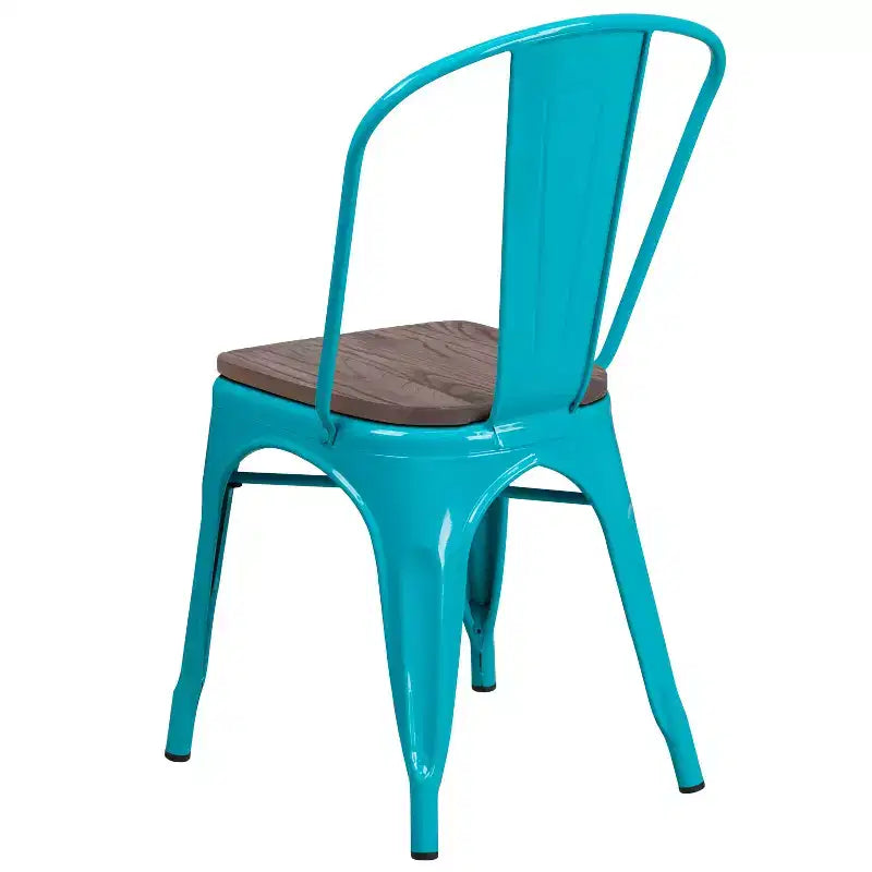 Silla apilable de metal Flash Furniture con asiento de madera