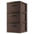 Sterilite 3 Drawer Storage Tower, Plastic Decorative Weave Drawers for Dorm, Closet, Bedroom, or Craft Room Organization, 2 Pack, Espresso