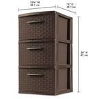 Torre de almacenamiento Sterilite de 3 cajones, cajones decorativos de plástico tejido para organización de dormitorios, armarios, habitaciones o salas de manualidades, paquete de 2, Espresso