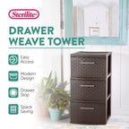 Torre de almacenamiento Sterilite de 3 cajones, cajones decorativos de plástico tejido para organización de dormitorios, armarios, habitaciones o salas de manualidades, paquete de 2, Espresso