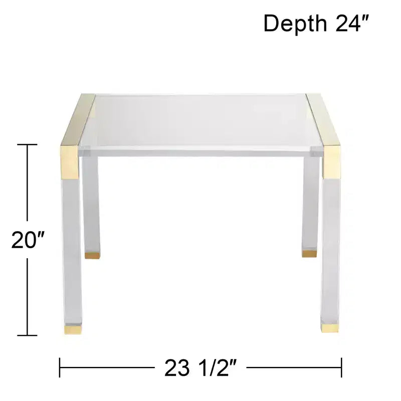 55 Downing Street Hanna Mesa Auxiliar de Acrílico Fundido Moderno de 23 1/2 x 24 Transparente Dorado para Sala de Estar, Dormitorio, Mesita de Noche, Entrada, Oficina, Hogar