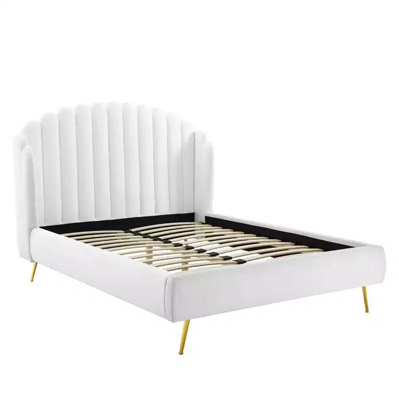 Cama de plataforma con respaldo alado de terciopelo Queen Lana Performance - Modway