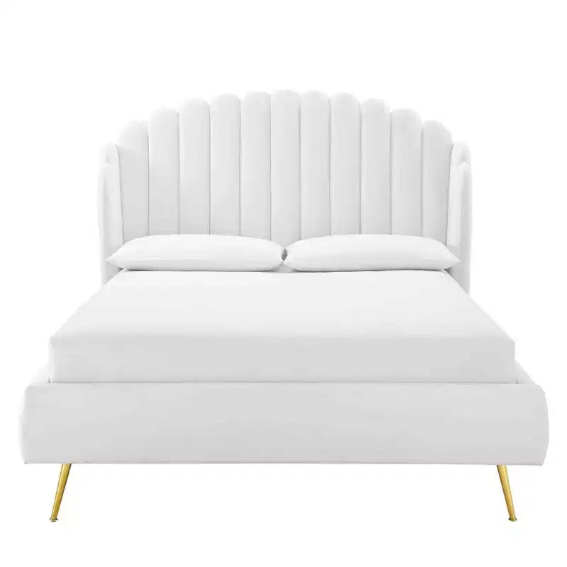 Cama de plataforma con respaldo alado de terciopelo Queen Lana Performance - Modway