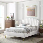 Cama de plataforma con respaldo alado de terciopelo Queen Lana Performance - Modway