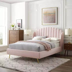 Cama de plataforma con respaldo alado de terciopelo Queen Lana Performance - Modway