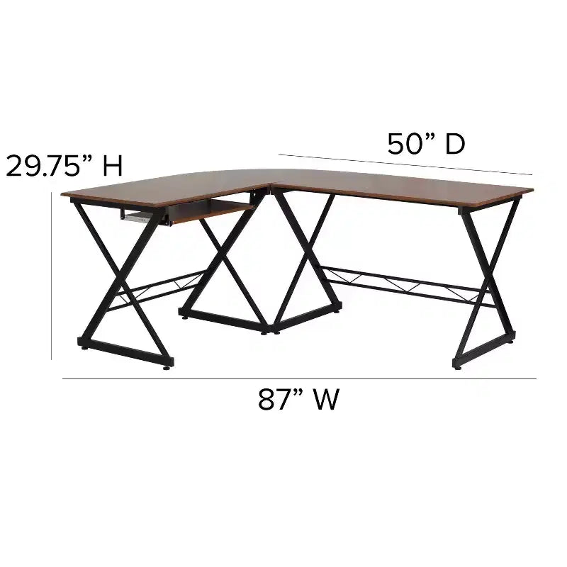 Escritorio para computadora en forma de L de laminado de teca con bandeja deslizante para teclado de Flash Furniture