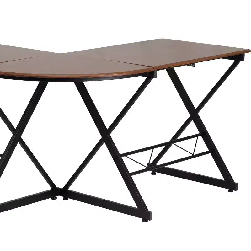 Escritorio para computadora en forma de L de laminado de teca con bandeja deslizante para teclado de Flash Furniture