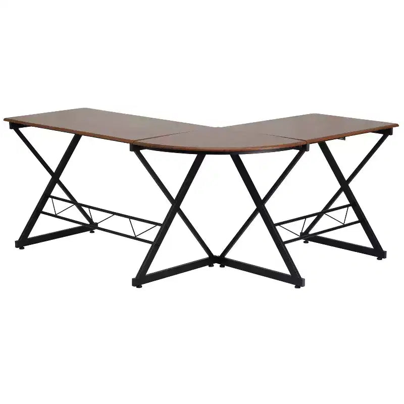 Escritorio para computadora en forma de L de laminado de teca con bandeja deslizante para teclado de Flash Furniture