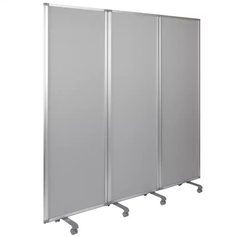 Pizarra magnética móvil de doble cara Flash Furniture/Separador de tela con ruedas bloqueables, 72 de alto x 24 de ancho (3 secciones incluidas)