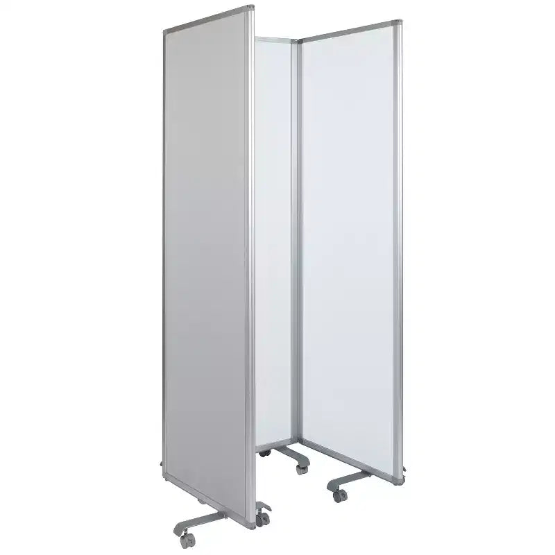 Pizarra magnética móvil de doble cara Flash Furniture/Separador de tela con ruedas bloqueables, 72 de alto x 24 de ancho (3 secciones incluidas)