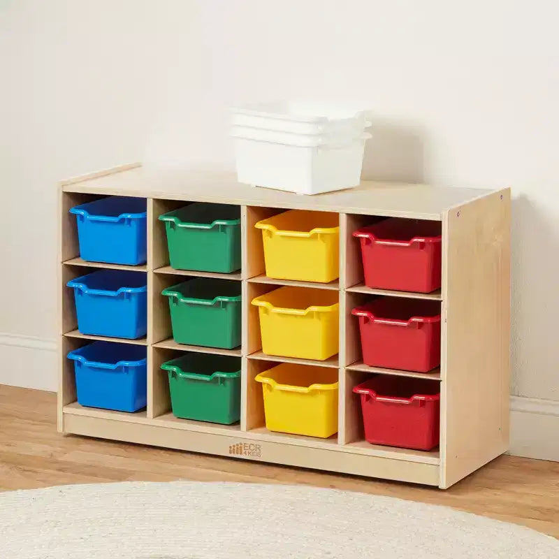 ECR4Kids Armario móvil con 12 cubículos y 15 cajones delanteros, 3x4, Muebles infantiles