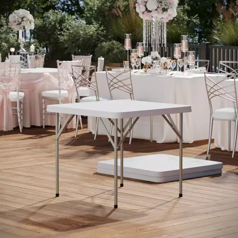 Mesa plegable de plástico blanca de granito cuadrado de 34.25 de Emma y Oliver - Mesa plegable para eventos