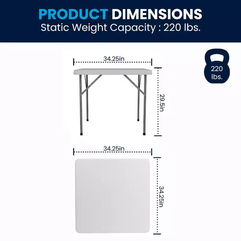 Mesa plegable de plástico blanca de granito cuadrado de 34.25 de Emma y Oliver - Mesa plegable para eventos