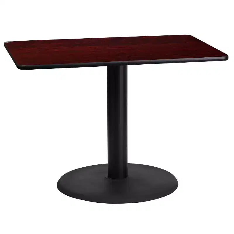Mesa rectangular laminada Emma y Oliver de 24x42 con base de mesa redonda de 24