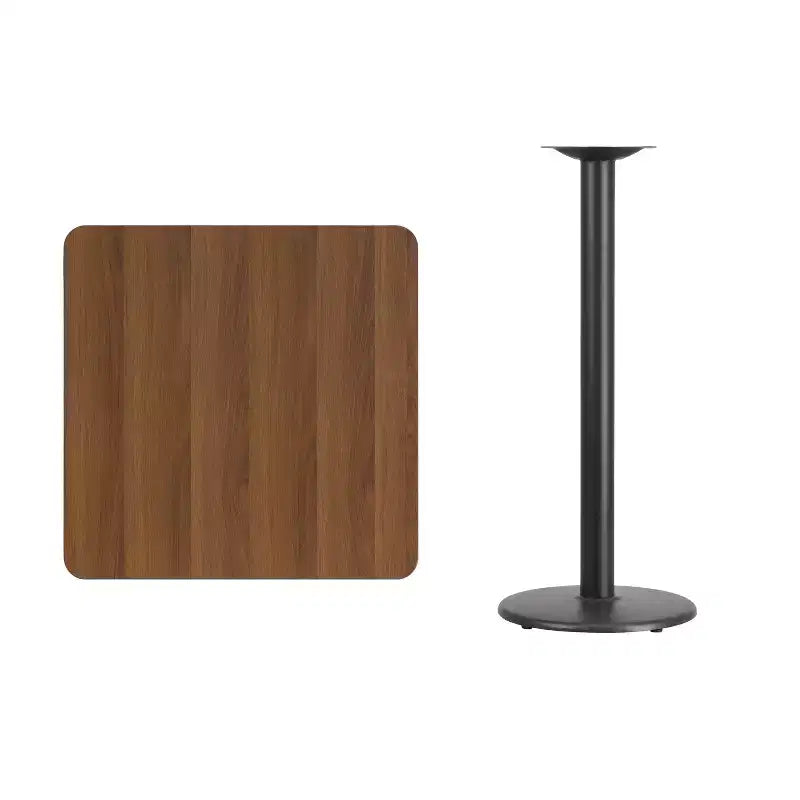 Tapa de mesa laminada cuadrada Emma and Oliver de 30 pulgadas con base de mesa redonda de 18 pulgadas de altura de bar