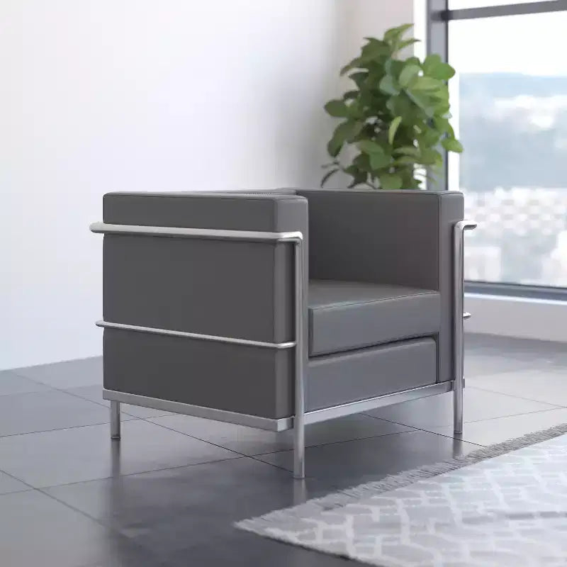 Silla Emma y Oliver Contemporánea de Cuero Sintético con Estructura de Doble Barra