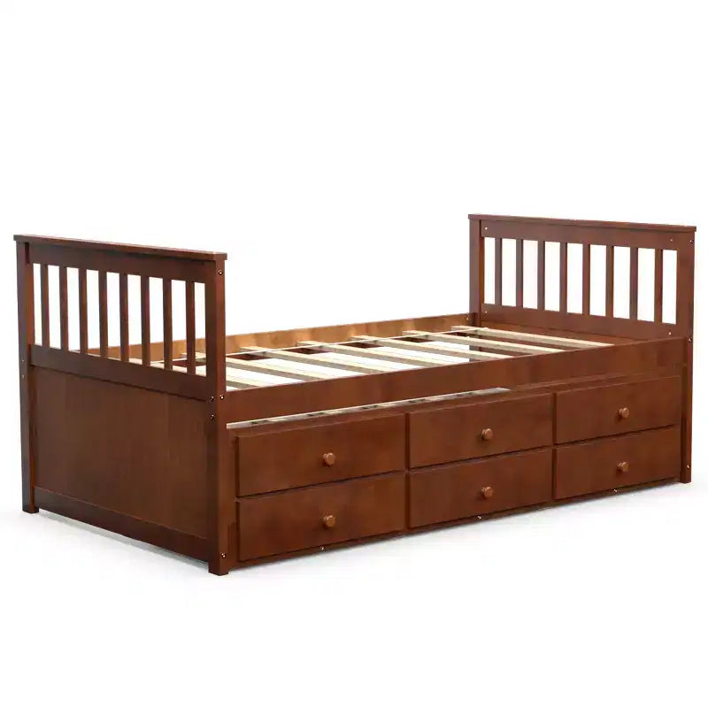 Cama Capitán Doble de Costway, Alternativa a Litera con Nido y Cajones para Niños NuezExpresoBlanco