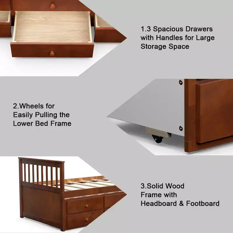 Cama Capitán Doble de Costway, Alternativa a Litera con Nido y Cajones para Niños NuezExpresoBlanco