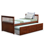 Cama Capitán Doble de Costway, Alternativa a Litera con Nido y Cajones para Niños NuezExpresoBlanco