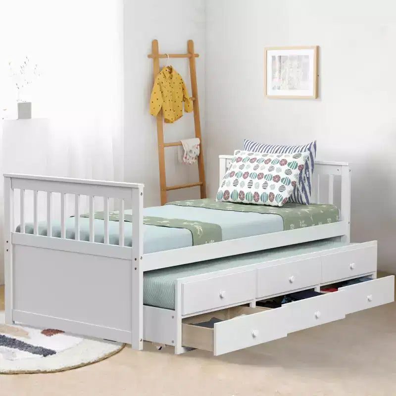 Cama Capitán Doble de Costway, Alternativa a Litera con Nido y Cajones para Niños NuezExpresoBlanco