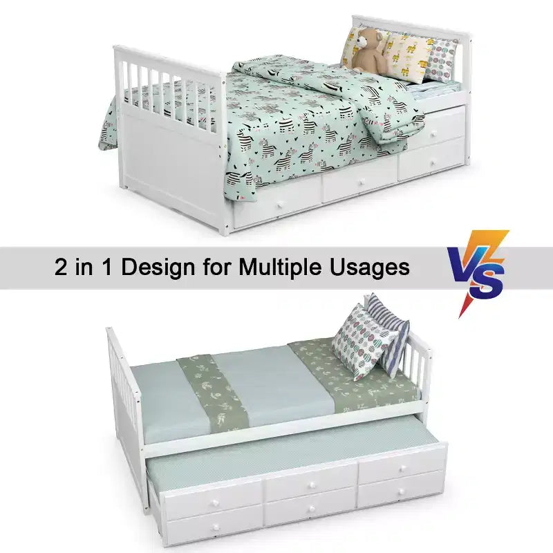 Cama Capitán Doble de Costway, Alternativa a Litera con Nido y Cajones para Niños NuezExpresoBlanco