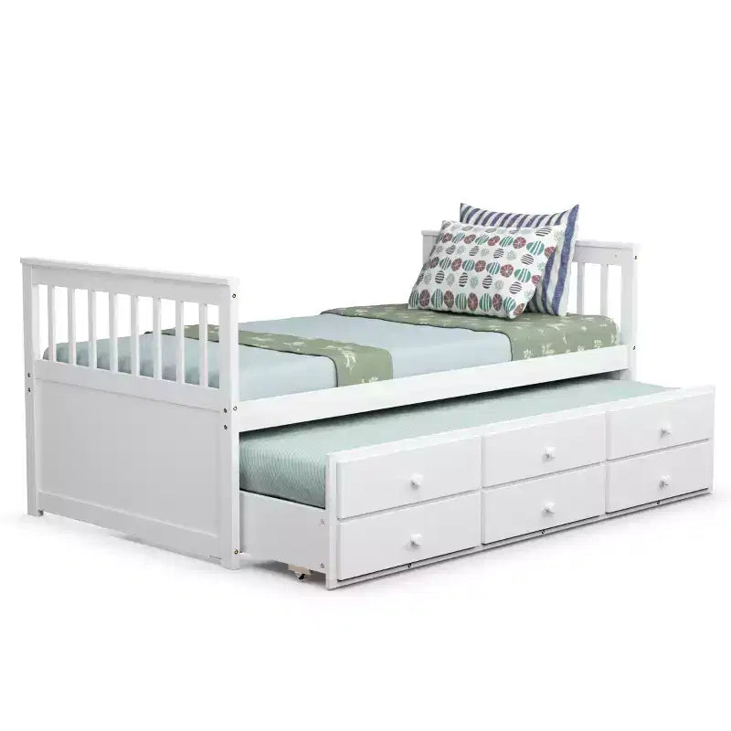 Cama Capitán Doble de Costway, Alternativa a Litera con Nido y Cajones para Niños NuezExpresoBlanco