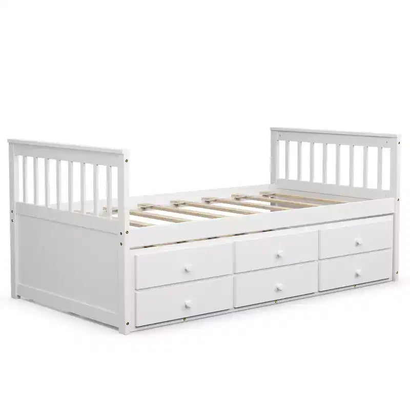 Cama Capitán Doble de Costway, Alternativa a Litera con Nido y Cajones para Niños NuezExpresoBlanco