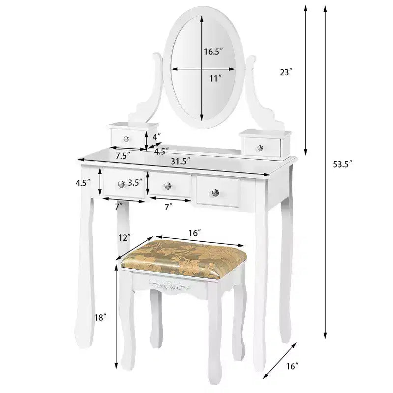 Costway Tocador Mesa de Maquillaje 5 con Taburete