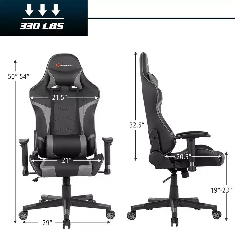 Silla de oficina para juegos reclinable Costway con masaje, giratoria, estilo carreras, con soporte lumbar