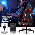 Silla de oficina para juegos reclinable Costway con masaje, giratoria, estilo carreras, con soporte lumbar