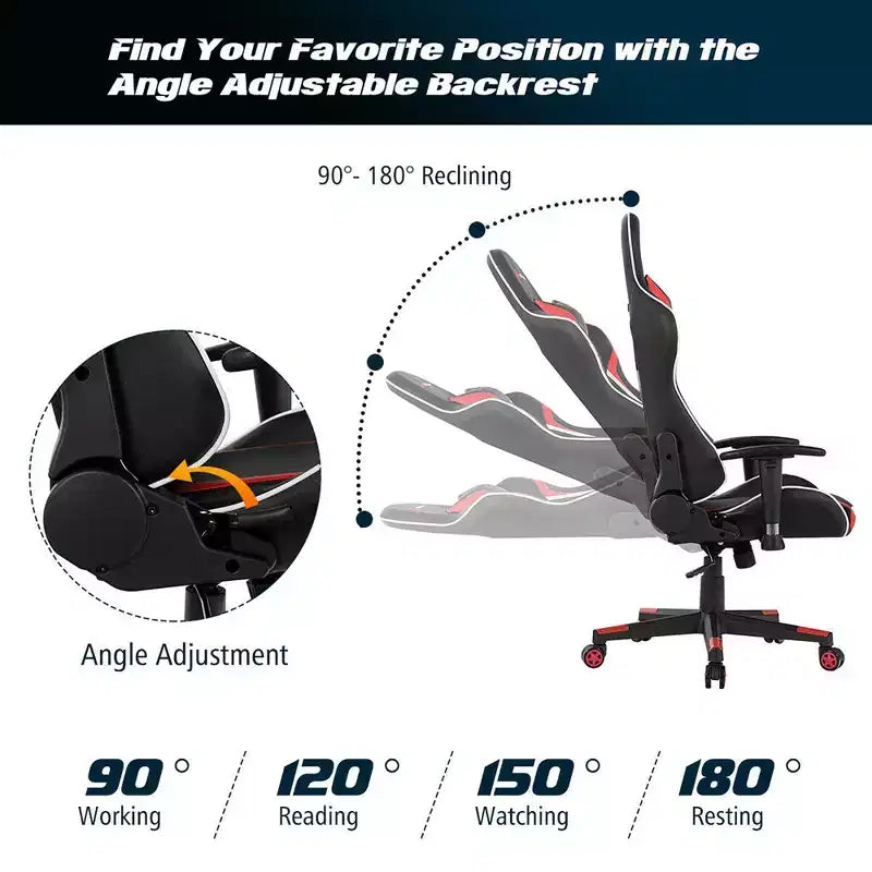Silla de oficina para juegos reclinable Costway con masaje, giratoria, estilo carreras, con soporte lumbar