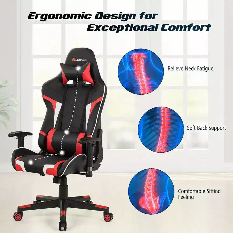 Silla de oficina para juegos reclinable Costway con masaje, giratoria, estilo carreras, con soporte lumbar