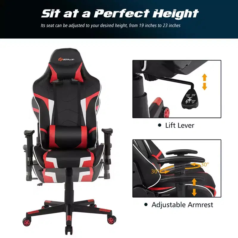 Silla de oficina para juegos reclinable Costway con masaje, giratoria, estilo carreras, con soporte lumbar