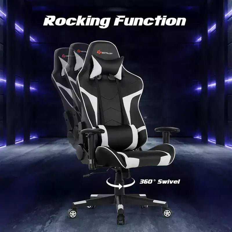 Silla de oficina para juegos reclinable Costway con masaje, giratoria, estilo carreras, con soporte lumbar