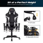 Silla de oficina para juegos reclinable Costway con masaje, giratoria, estilo carreras, con soporte lumbar