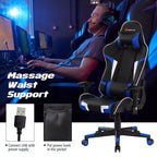 Silla de oficina para juegos reclinable Costway con masaje, giratoria, estilo carreras, con soporte lumbar