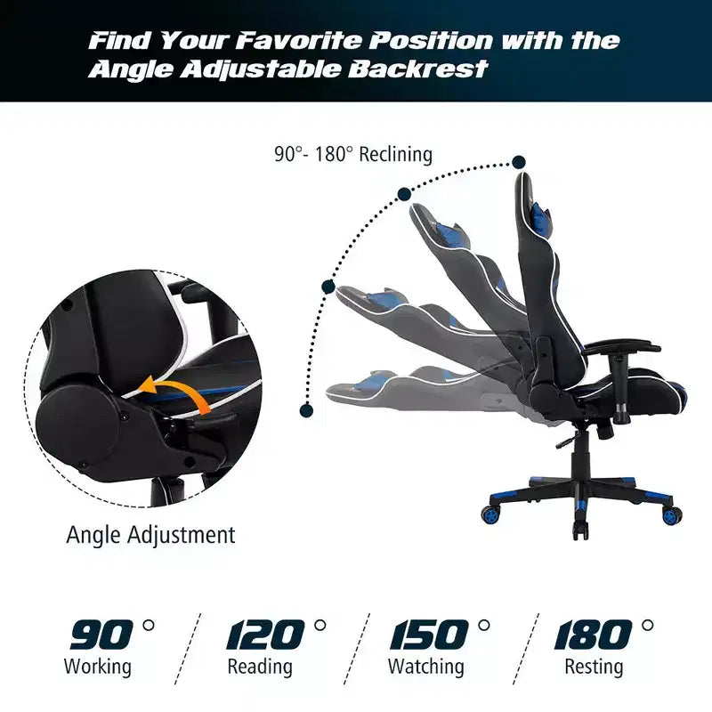 Silla de oficina para juegos reclinable Costway con masaje, giratoria, estilo carreras, con soporte lumbar