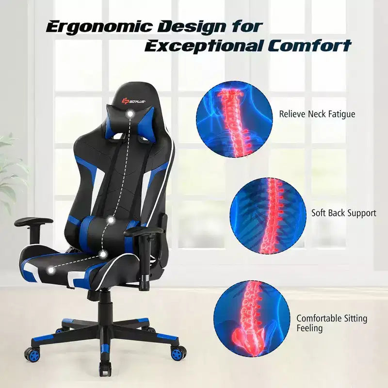 Silla de oficina para juegos reclinable Costway con masaje, giratoria, estilo carreras, con soporte lumbar