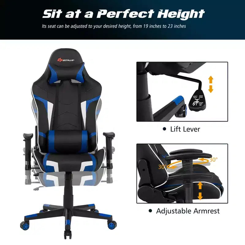 Silla de oficina para juegos reclinable Costway con masaje, giratoria, estilo carreras, con soporte lumbar