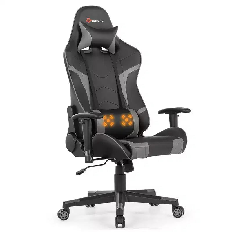 Silla de oficina para juegos reclinable Costway con masaje, giratoria, estilo carreras, con soporte lumbar