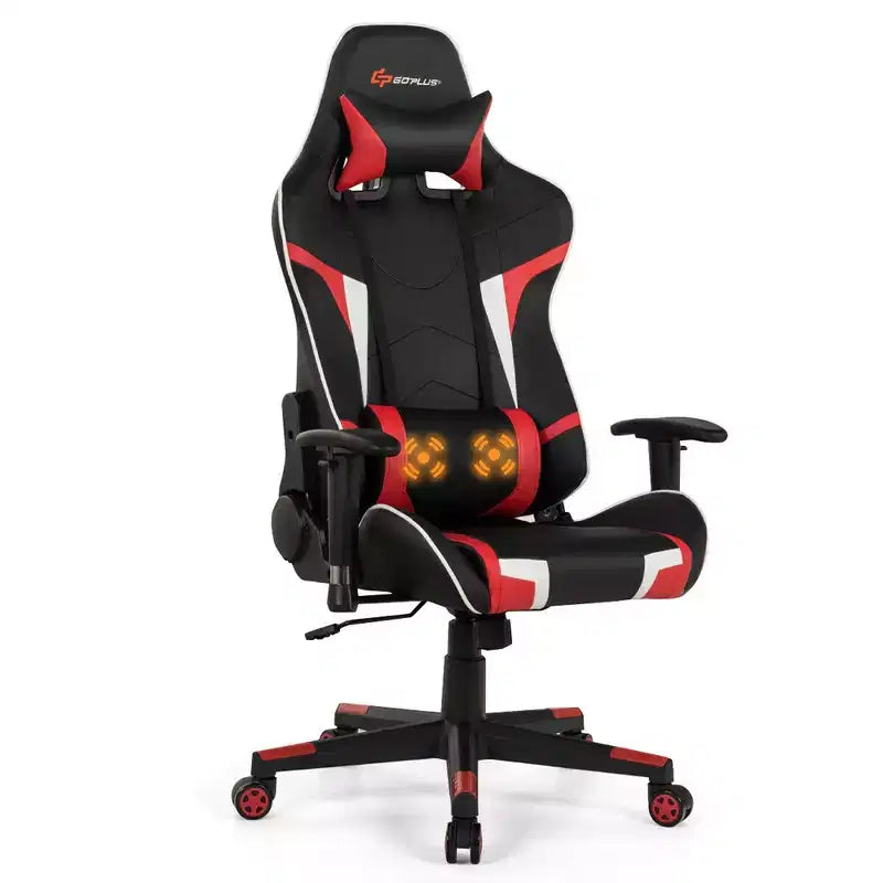 Silla de oficina para juegos reclinable Costway con masaje, giratoria, estilo carreras, con soporte lumbar
