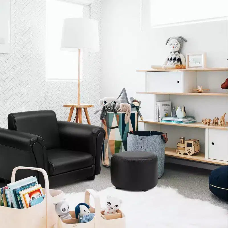 Costway Sofá Infantil Silla Sillón para Niños Pequeños Regalo de Cumpleaños con Otomana Negro