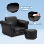 Costway Sofá Infantil Silla Sillón para Niños Pequeños Regalo de Cumpleaños con Otomana Negro
