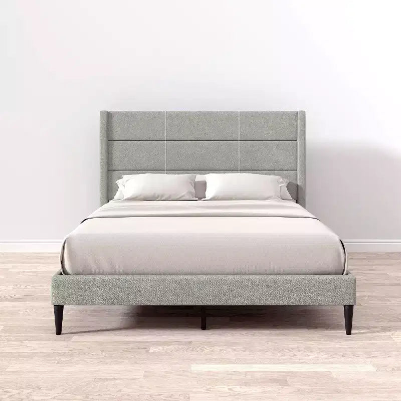Glenwillow Home Pax - Estructura de cama tapizada tipo plataforma, elegante cabecera tipo ala, base para colchón, no necesita somier, fácil montaje