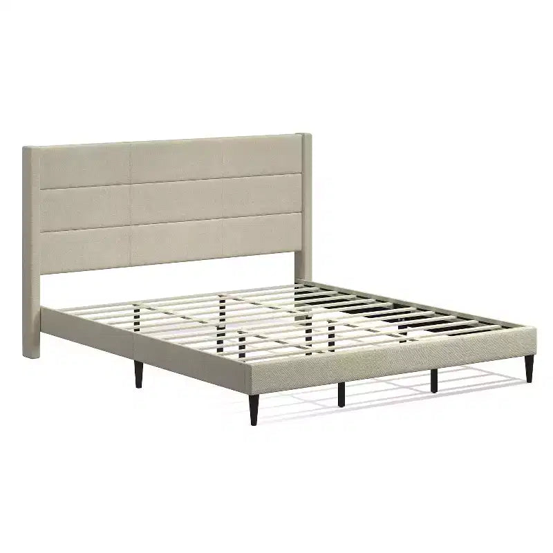 Glenwillow Home Pax - Estructura de cama tapizada tipo plataforma, elegante cabecera tipo ala, base para colchón, no necesita somier, fácil montaje