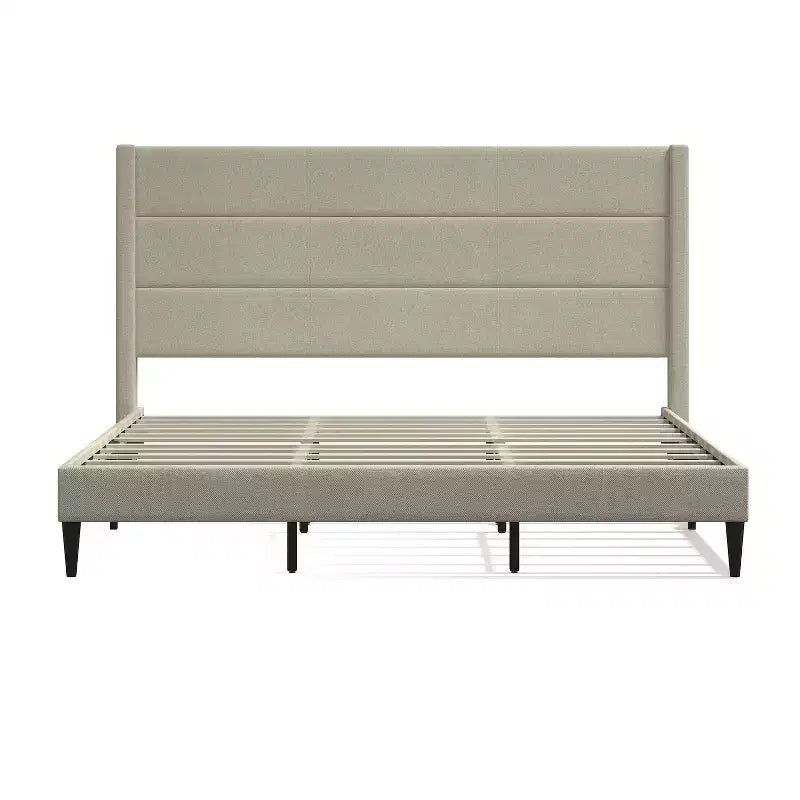 Glenwillow Home Pax - Estructura de cama tapizada tipo plataforma, elegante cabecera tipo ala, base para colchón, no necesita somier, fácil montaje