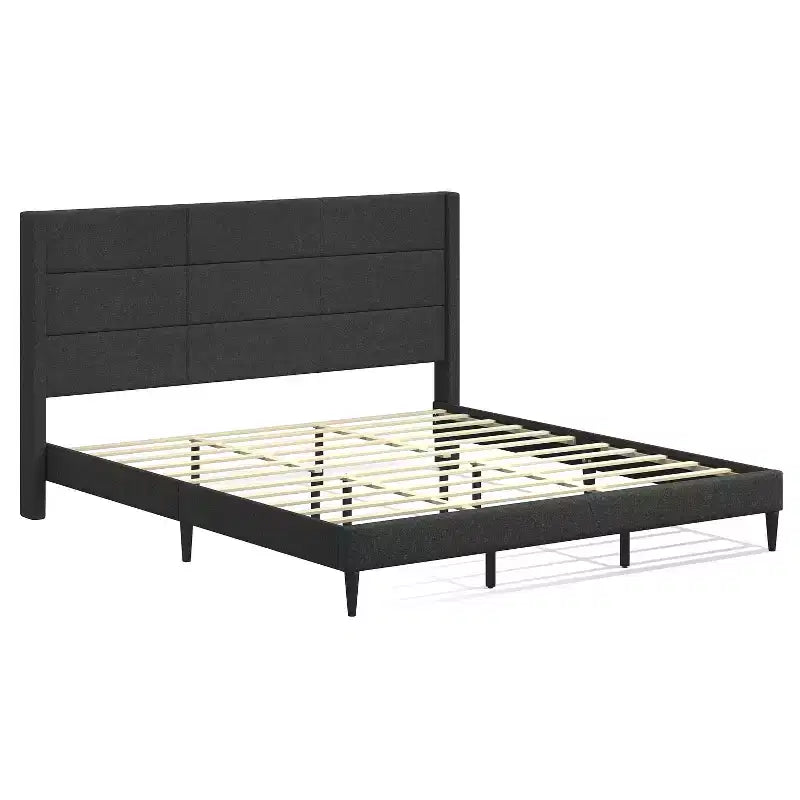 Glenwillow Home Pax - Estructura de cama tapizada tipo plataforma, elegante cabecera tipo ala, base para colchón, no necesita somier, fácil montaje